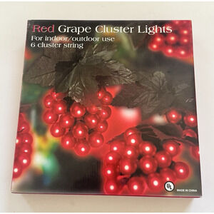 Vintage Set of RED GRAPE CLUSTER LIGHTS 6 Clusters On String Indoor/Outdoor NEW